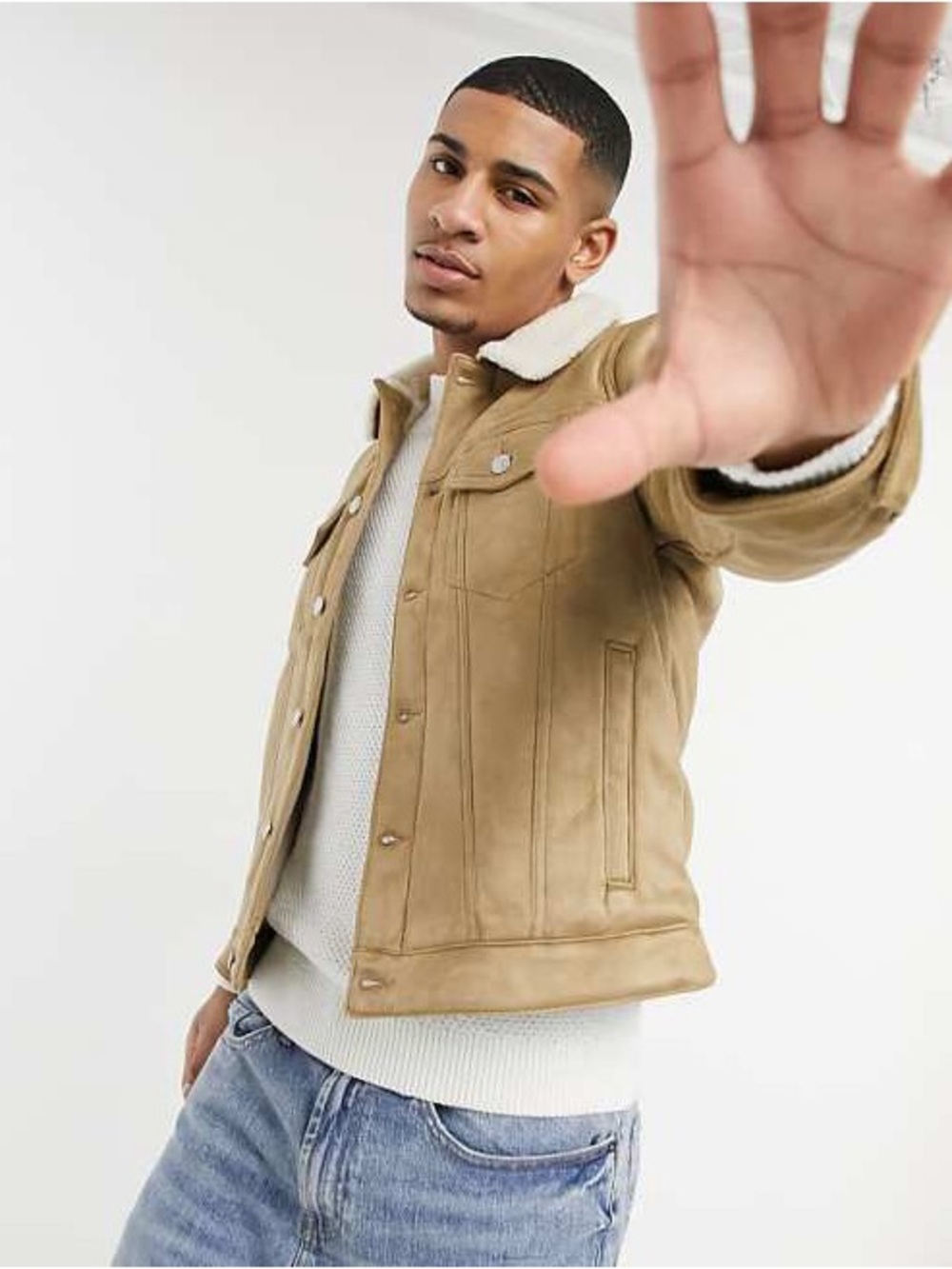 🔥 Abercrombie & Fitch Vegan Suede Sherpa Trucker Jacket | Size L
